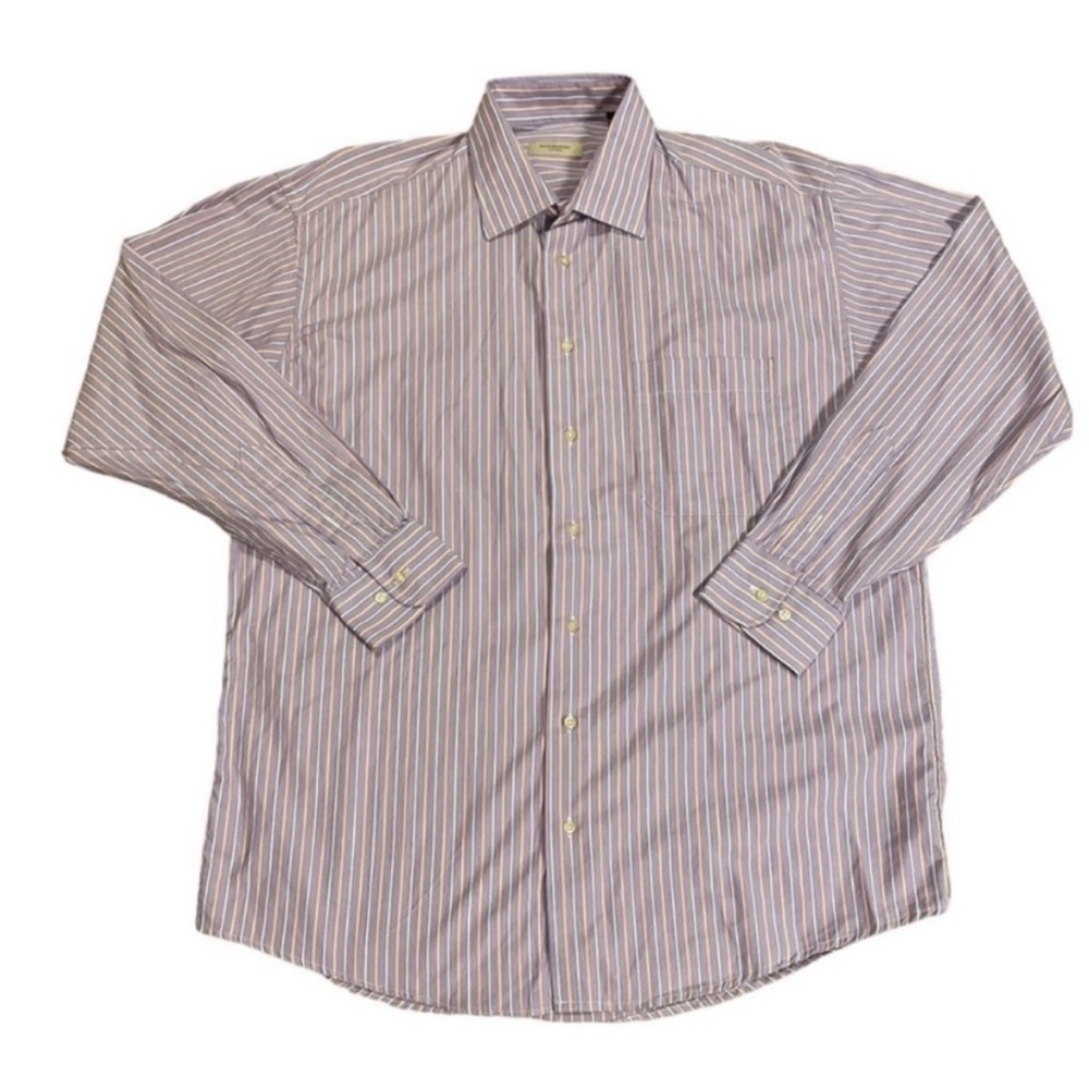 Burberry Long Sleeve Dress Shirt Purple with Orange and White Stripes Size Large